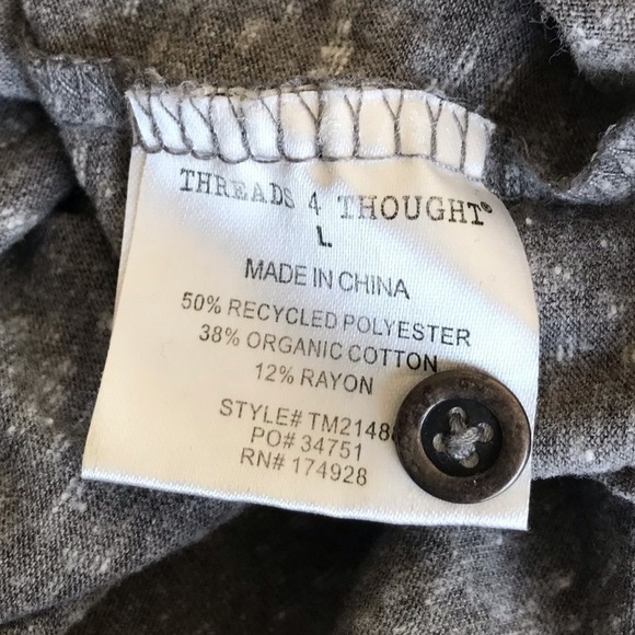 Threads 4 Thought Gray Round Neck Henley Short Sleeve Tee T Shirt - Picture 8 of 9